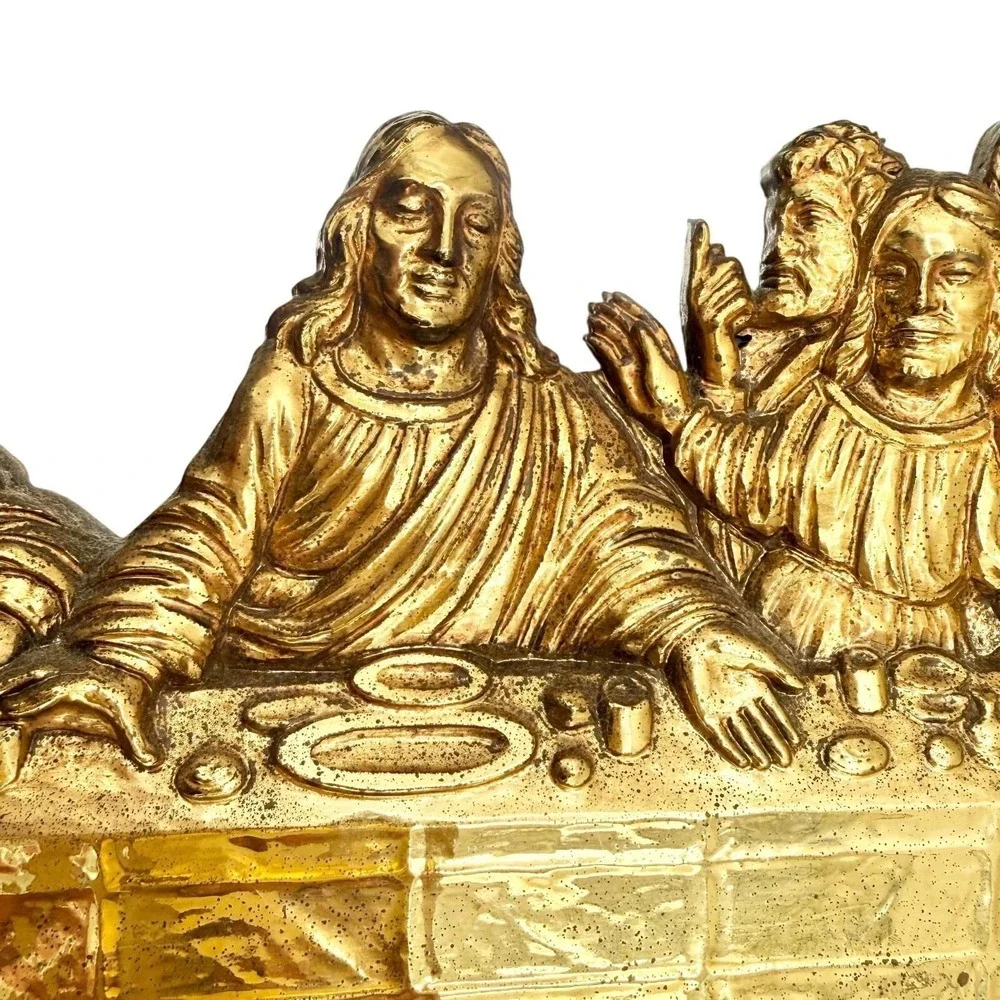 Vintage Home Interior Last Supper 3D Gold Mirror Wall Christian Religious Art
